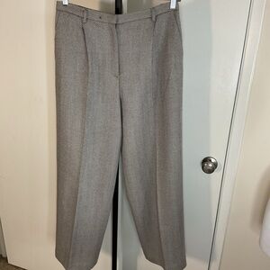 Valerie Stevens Taupe Herringbone Wool Pants 12 High Rise Wide Leg Trousers Vtg